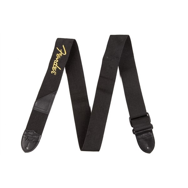 Fender Tracolla in poliestere Black da 2,5 cm con logo Yellow