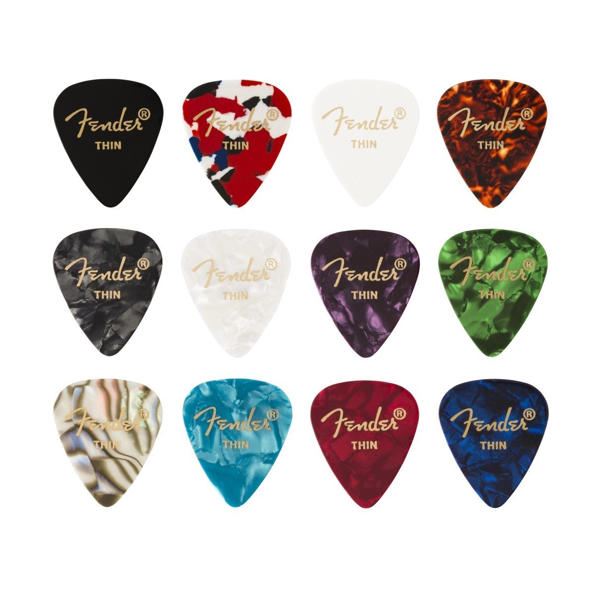 Fender Plettri 351 Shape, Celluloid Medley, Sottile Confezione da 12