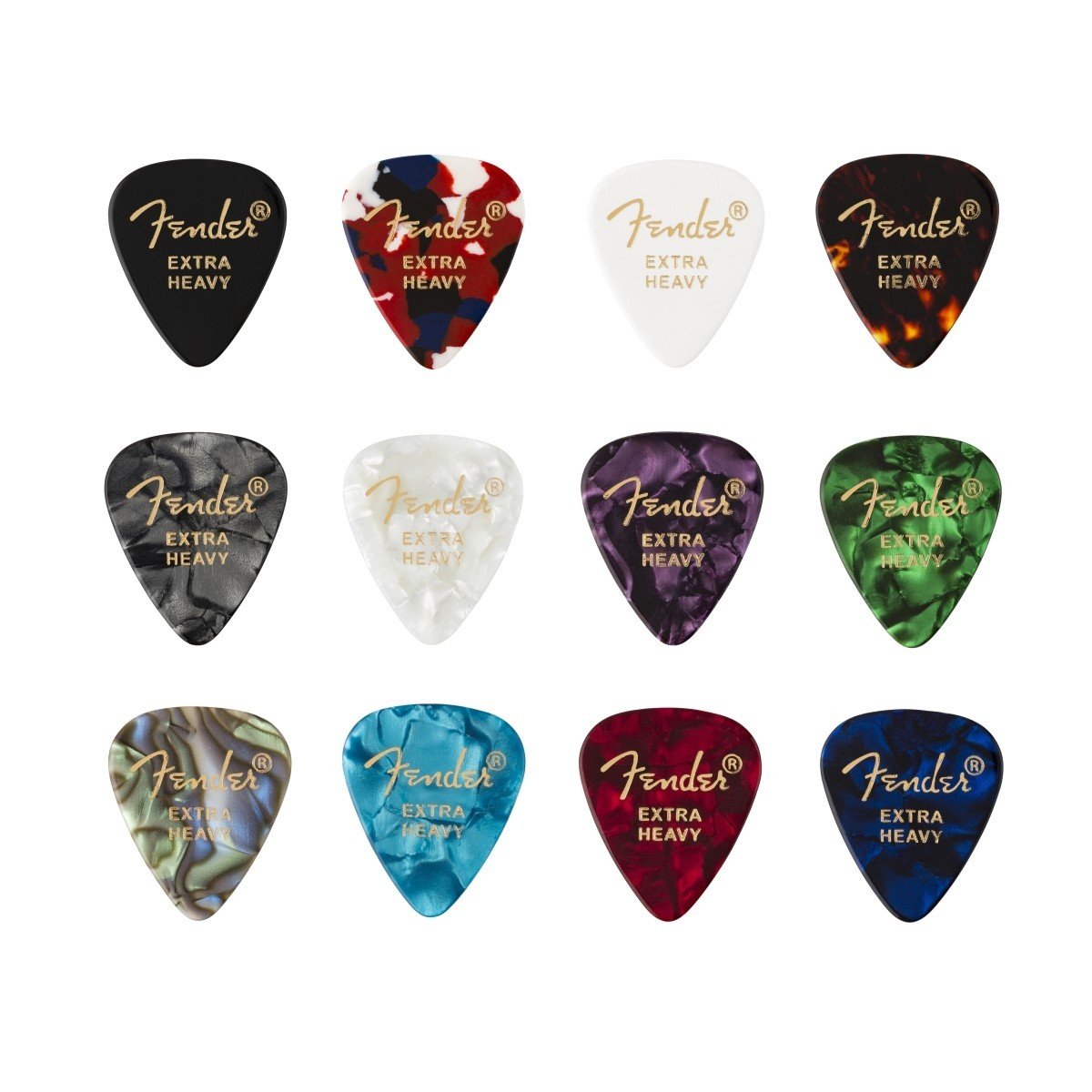 Fender 351 Shape, Celluloid Medley, Extra Heavy Confezione da 12